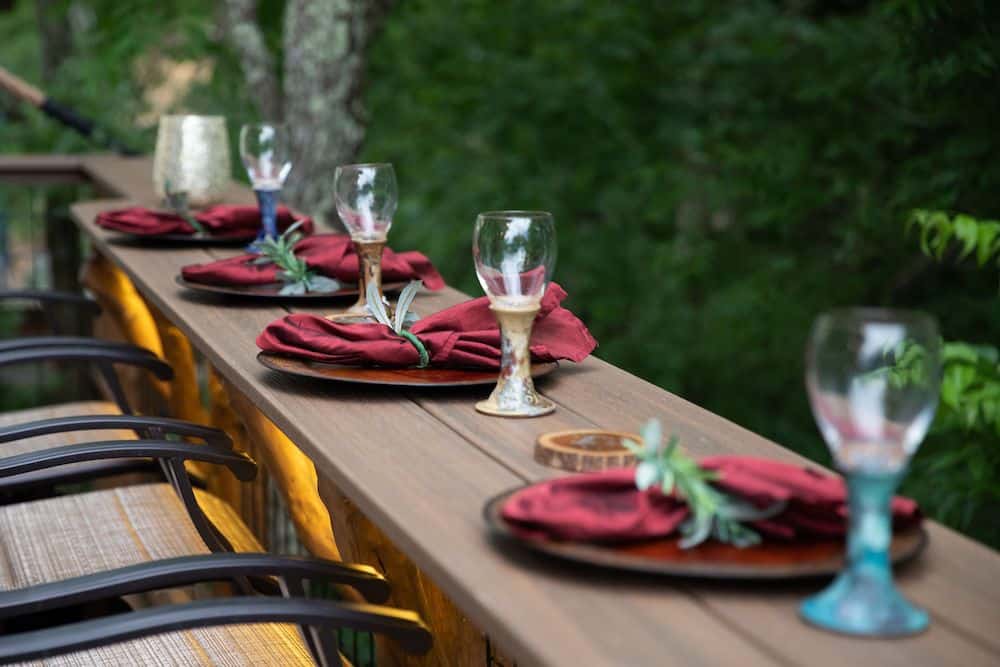Sanctuary Treehouse Resort – Outdoor Bar Area deck bar area at a treehouse resort in the Smoky Mountains